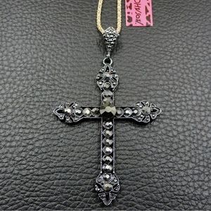 NWT Rare Betsey Johnson Black Crystal Cross